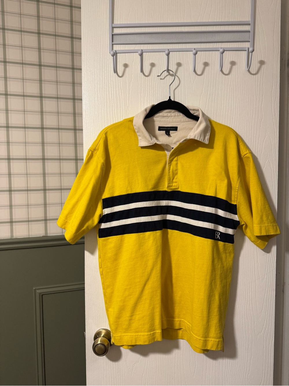 Banana Republic Yellow Polo with Navy and White Stripes